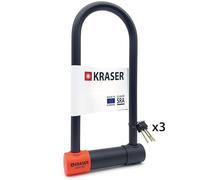 KRASER KR120L Lucchetto a U Blocco Ruota, Robusto, Omologato SRA, Alta Sicurezza Testata, Arco 120x310mm ø18mm Doppia Chiusura, Serratura Antistrappo, Antifurto U Lock per Moto, Scooter