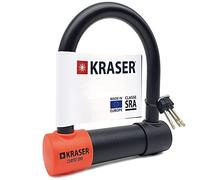 KRASER KR120S Lucchetto a U Blocco Ruota, Robusto, Omologato SRA, Alta Sicurezza Testata, Arco 120x125mm ø18mm Doppia Chiusura, Serratura Antistrappo, Antifurto U Lock per Moto, Scooter