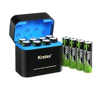 Kratax Batteria ricaricabile AA al litio, confezione da 12 con caricabatterie, batterie AA al litio ad alta capacità, 1,5 V, 3700 mWh, 2000 cicli di ricarica, batterie ricaricabili AA agli ioni di