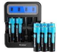 Kratax Batteria ricaricabile AA da 1,5 V, 8 batterie AA da 1,5 V, con caricatore LCD nero, 3500 mWh con 1600 cicli di ricarica, compatibile con controller Blink Camera Xbox