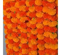 Krati Exports 10 ghirlande di calendula da 1,5 m, decorazione indiana/americana, per feste di nozze, ghirlande finte, ghirlande nuziali, decorazione Diwali, fiori primaverili (giallo mango e arancione