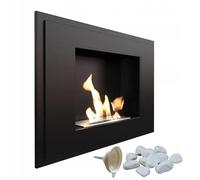 KRATKI Alpha Camino a bioetanolo da interno + ciottoli decorativi + imbuto di riempimento | Montato a parete, contenitore Biosafe 0,5 L | certificato TÜV, acciaio verniciato a polvere, nero, 59x80 cm