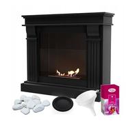 KRATKI August Caminetto a portale a bio-etanolo ciottoli imbuto di riempimento set per aromaterapia vetrificazione, contenitore 0,75 l, auto-assemblaggio certificato TÜV, acciaio e MDF, nero, 87x95 cm