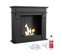 KRATKI August Caminetto a portale a bioetanolo + ciottoli + imbuto di riempimento + biocarburante liquido 1l | contenitore 0,75 l, auto-assemblaggio | acciaio e MDF, nero, 87x95 cm