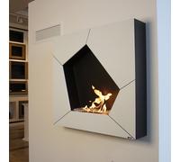 Camino Bioetanolo Parete BALL TÜV Bianco 84.9x18.2x85 cm, Peso 35 kg, Bruciatore 0.5 Lt -1.5 2 ore di fiamma regolazione intensità fiamma Installazione Facile senza Canna Fumaria