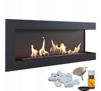 KRATKI Delta 1200 Caminetto ad angolo destro a bioetanolo + Imbuto + Ciottoli + Set per aromaterapia | Installazione a parete o ad incasso l Biocontenitore 1,4 l, TÜV | Acciaio, 48 x 120 cm, Nero