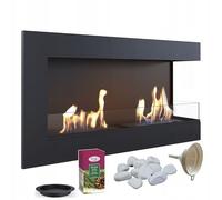 KRATKI Delta 900 Caminetto ad angolo destro a bioetanolo + Ciottoli + Imbuto + Aromaterapia | Per montaggio a parete o ad incasso l Biocontenitore 0,5 l, TÜV | Acciaio, 48 x 90 cm, vetrificazione