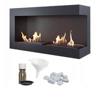KRATKI Delta 900 Caminetto ad angolo destro a bioetanolo + ciottoli + imbuto + set per aromaterapia | Per montaggio a parete o ad incasso l Biocontenitore 0,5 l, TÜV | Acciaio, 48 x 90 cm, nero