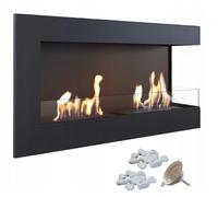 KRATKI Delta 900 Caminetto ad angolo sinistro a bioetanolo ciottoli imbuto + set per aromaterapia Per montaggio a parete o ad incasso l Biocontenitore 0,5 l, TÜV Acciaio, 48 x 90 cm, nero