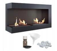 KRATKI Delta 900 Caminetto ad angolo sinistro a bioetanolo + ciottoli + imbuto + set per aromaterapia | Per montaggio a parete o ad incasso l Biocontenitore 0,5 l, TÜV | Acciaio, 48 x 90 cm, nero