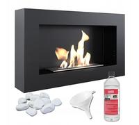 KRATKI Golf Flat Indoor Camino a Bioetanolo + Ciottoli + Imbuto + Biocarburante 1L Biocontenitore a Parete 0,4 l Certificato TÜV Acciaio Verniciato a Polvere 37 x 64 cm
