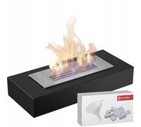KRATKI India Camino a Bioetanolo Decorazione Originale Autoportante con Biocontenitore Real Fire 0,5 l Acciaio Verniciato a Polvere 49 x 8,5 cm Nero Plus Pebbles Imbuto