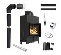 KRATKI Inserto per camino a legna in acciaio Floki nero, 8 kW, ∅160 BImSchV, 2 efficienze, 80%, inserti in legno, gamma di potenza 3-11 kW, inserto tradizionale per camino, set completo con accessori
