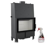 kratki Lucy Camino a legna con scaldabagno, scambiatore di calore BImSchV 2, conforme a 16 kW, efficienza termica 84% acciaio, rivestimento Thermotec in vetro decorativo, 138 x 85 cm, con detergente