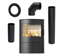 KRATKI Stufa a camino in acciaio avvolgibile 2 set pronto Ø 150 10 kW con indipendente dall'aria, pannelli di accumulatore, rivestimento pallido, autoportante, BImSchV 2, uscita polvere, 150 mm, EEK A