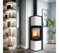 Stufa a legna in acciaio TORA/M 8 kW Ø 150 pannello in vetro bianco