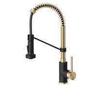 Kraus KPF-1610SFACBMB Bolden Rubinetto da cucina estraibile con maniglia singola da 45,7 cm con spruzzatore a doppia funzione, bronzo champagne antico/nero opaco
