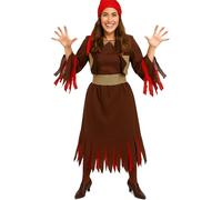 Krause & Sohn Costume da strega della foresta del fuoco, da donna, taglia 40-46, marrone, rosso, con copricapo, Halloween, Carnevale (44/46)