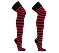 krautwear® Calze da donna a righe sopra il ginocchio, per carnevale, per cosplay, anni '80, rosso/nero-2 x, Taglia unica