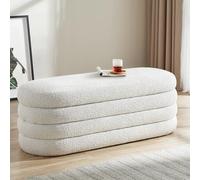 Krcix Boucle - Panca ottomana per camera da letto, 120 cm, imbottita, moderna, con contenitore, ovale, grande, con vano portaoggetti, per soggiorno, ingresso (avorio)