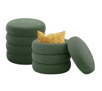 Krcix Pouf rotondo con contenitore bouclé, sgabello ottomano con coperchio rimovibile, per soggiorno, moderno, imbottito, poggiapiedi, per camera da letto, dormitorio, idea regalo, set di 2 (verde)
