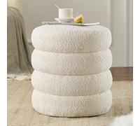 Krcix Sgabello ottomano rotondo estetico imbottito con vano portaoggetti, per soggiorno, poggiapiedi, sgabello per camera da letto e dormitorio (bianco)