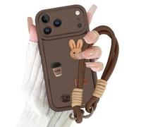 Krdvekm Cover con Cordino per iPhone 17 Pro 6,3'', Aesthetic Mädchen Motivo Coniglio 3D Cute Disegno Marrone Silicone Morbido Custodia Collana Protezione Fotocamera Protettiva Ragazze Case, 01