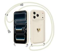 Krdvekm Cover con Cordino per iPhone 17 Pro 6,3'', Silicone Morbido Bianco Custodia Aesthetic Mädchen Modello Amore Oro 3D Cute Disegni Collana Regolabile Protezione della Fotocamera Antiurto Case