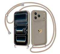 Krdvekm Cover con Cordino per iPhone 17 Pro 6,3'', Silicone Morbido Marrone Custodia Aesthetic Mädchen Modello Amore Oro 3D Cute Disegni Collana Regolabile Protezione della Fotocamera Antiurto Case