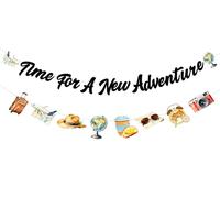 kreat4joy Decorazione per feste di pensionamento da viaggio, Time for A New Adventure Banner Around The World, ghirlanda a tema fai da te richiesta per viaggi a tema addio 9 a 5 decorazione per feste
