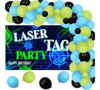 kreat4joy Decorazioni di compleanno con laser tag, bomboniere per feste a laser, arco a palloncino blu verde nero con tag laser sfondo di compleanno per giochi per ragazzi decorazioni per feste di