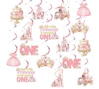 kreat4joy Principessa 1° compleanno decorazione ragazza, 24 pezzi Our Little Princess is Turning One decorazione appeso vortice castello corona soffitto Streamer stampa su entrambi i lati decorazioni