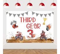 kreat4joy Third Gear - Sfondo decorativo per il terzo compleanno, 1,5 x 0,9 m, sfondo per compleanno a tema moto, per ragazzi, moto da cross, sfondo per feste, decorazione da parete per tavolo da