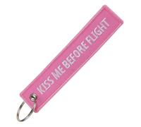 KREATIONS Portachiavi Auto Moto con Ricamo Bianco Su Nero, Rosa Kiss Me Before Flight, S
