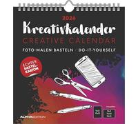Kreativ-Kalender schwarz 2026 - 21x22 cm - Foto, Malen, Basteln - datiert - Kreativkalender - Foto-Kalender - Alpha Edition: Do it yourself calendar