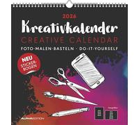 Kreativ-Kalender schwarz 2026 - 32 x 33 - Foto, Malen, Basteln - datiert - Kreativkalender - Foto-Kalender - Alpha Edition: Do-it-yourself calendar