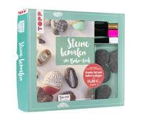 Kreativ-Set Steine bemalen im Boho-Stil: Buch mit einfachen Anleitungen (32 Seiten, 17 x 22 cm, Softcover) sowie 4 Acrylmalstiften und 4 Steinen. Buch plus Material. Box 22,8 x 26,2 x 3,5 cm
