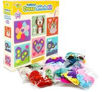 Kreative Kids- 6 in 1 Traditional Cross Stitch Kit for Kids Farfalla,Gatto Ricamo, Colori Assortiti, 25 x 27 x 5.5 cm, TY313