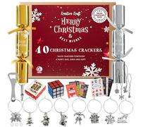 KreativeKraft Crackers di Natale, Pacco da 40 Crackers con Mini Regali e Barzellette Festive all'Interno, Decorazioni Natalizie per Tavola (Oro Argento)