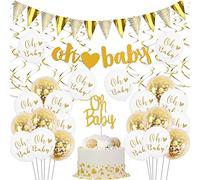 Kreatwow Baby Shower Decorations Oro e Bianco Genere Neutro Forniture con “oh Baby” Lettera Banner Cake Toppers Confetti Balloons e Gold Swirl Pack