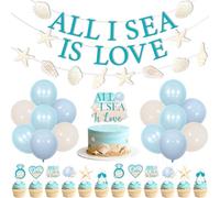Kreatwow Beach Shell Bachelorette Decorazione All I Sea Is Love Banner Conchiglia Stella Marina Ghirlanda Spiaggia Shell Nuziale Doccia Decorazione Cake Topper Onda Oceano Costiera Nuziale Doccia