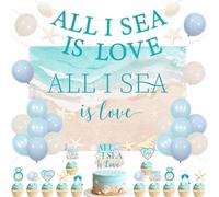 Kreatwow Beach Shell Bachelorette Decorazione All I Sea Is Love Sfondo Banner Beach Shell Bridal Shower Decorazione Cake Topper Costiera Nuziale Doccia Nuziale Ocean Wave Conchiglia Stella Marina