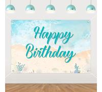 Kreatwow Beach Shell Happy Birthday Sfondo Banner 1,5 x 1 m Beach Shell Decorazioni per feste di compleanno Costal Seashell Bday Ocean Wave Under The Sea Mermaid Party Hawaiian Seaside Sea Creature