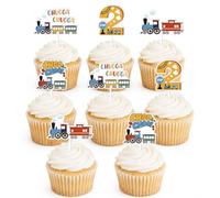 Kreatwow Chugga Chugga Two Two Train 2 ° compleanno Cupcake Topper, 24 pezzi Choo Choo Train Train Cake Picks per ragazzi, decorazioni per feste a tema ferroviario per dessert per feste di due anni
