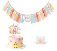 Kreatwow Decorazione per festa di compleanno a tema pollo per ragazza pollo uno striscione corona cappello Questo pulcino è un topper per torta gallina torrefazione piccolo pulcino fornitura per festa