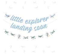 Kreatwow Decorazione Vintage Aereo Baby Shower Piccolo Esploratore Atterra Presto Banner Baby Shower Ghirlanda Aereo Retrò Viaggio Avventura Aspetta Aereo Decorazione Festa Aviatore Rivelazione Genere