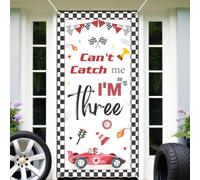 Kreatwow Decorazione vintage per 3° compleanno con auto da corsa Can't Catch Me I'm 3 Door Banner a tema 3° compleanno decorazione per festa da corsa portico cartello banner auto da corsa Bday