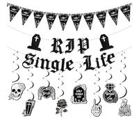 Kreatwow Decorazioni gotiche per feste di fidanzamento Strappo Single Life Banner Sposa o Die Addio al nubilato Decorazione Goth Pennant Banner Scheletri Appeso Swirl Gotico Addio al nubilato Nuziale