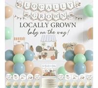 Kreatwow Decorazioni per baby shower a tema rustico, con striscione, sfondo (1,5 m x 1 m), palloncini, decorazioni per torte e cupcake, atmosfera mercato contadino, per una festa e