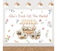 Kreatwow Farmer Market Decorazione per doccia nuziale She is Fresh Off The Market Banner 2,1 x 1,5 m Wildflower Bridal Shower Decorazioni floreali coltivate localmente decorazioni per addio al